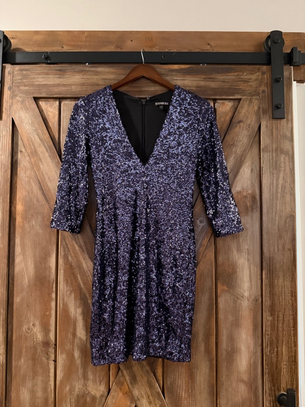 Express Navy Sequin V-Neck Mini Dress